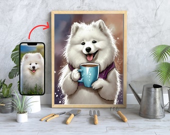 Custom Pet Portraits from Photo, Funny Dog, Gifts for Coffee Lovers, Coffee Cup Personalized Custom Art Custom Pet Portraits with Coffee Mug