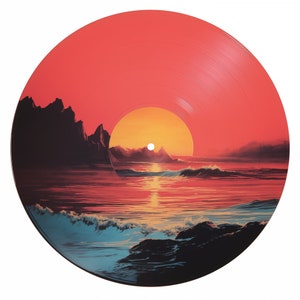 Art mural. Image - Sunset en forme de disque vinyle