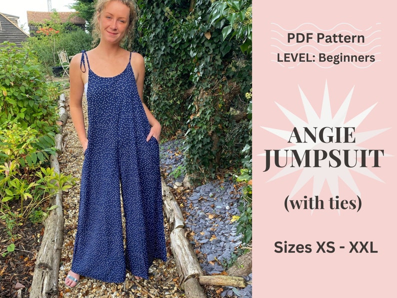 Angie Jumpsuit With Ties Sewing Pattern PDF, XS-XXL Easy Instant ...