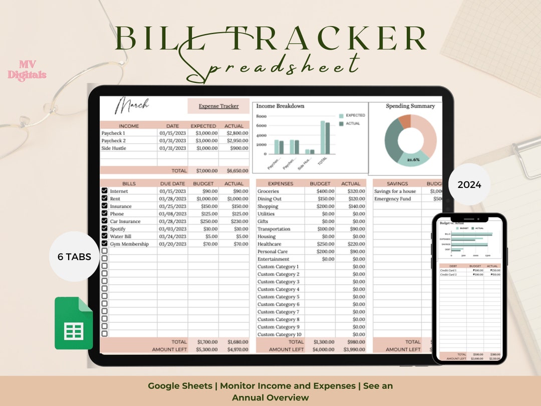 Bill Tracker Spreadsheet | Google Sheets Template (digital Download) - Etsy