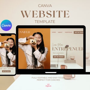 Canva Website Template Beige For Coaches Social Media Managers Virtual Assistant Entrepreneurs Consultants One Page Aesthetic Website