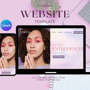 Canva Website Template Pastel For Coaches Social Media Managers Virtual Assistant Entrepreneurs Consultants One Page Aesthetic Website
