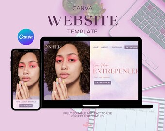 コーチと起業家のためのパステルカラーのCanvaウェブサイトテンプレート（デジタルダウンロード）
