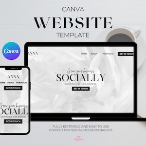 Minimalist Canva Website Template For Social Media Managers Virtual Assistant Entrepreneurs Coaches Consultants One Page Aesthetic Website