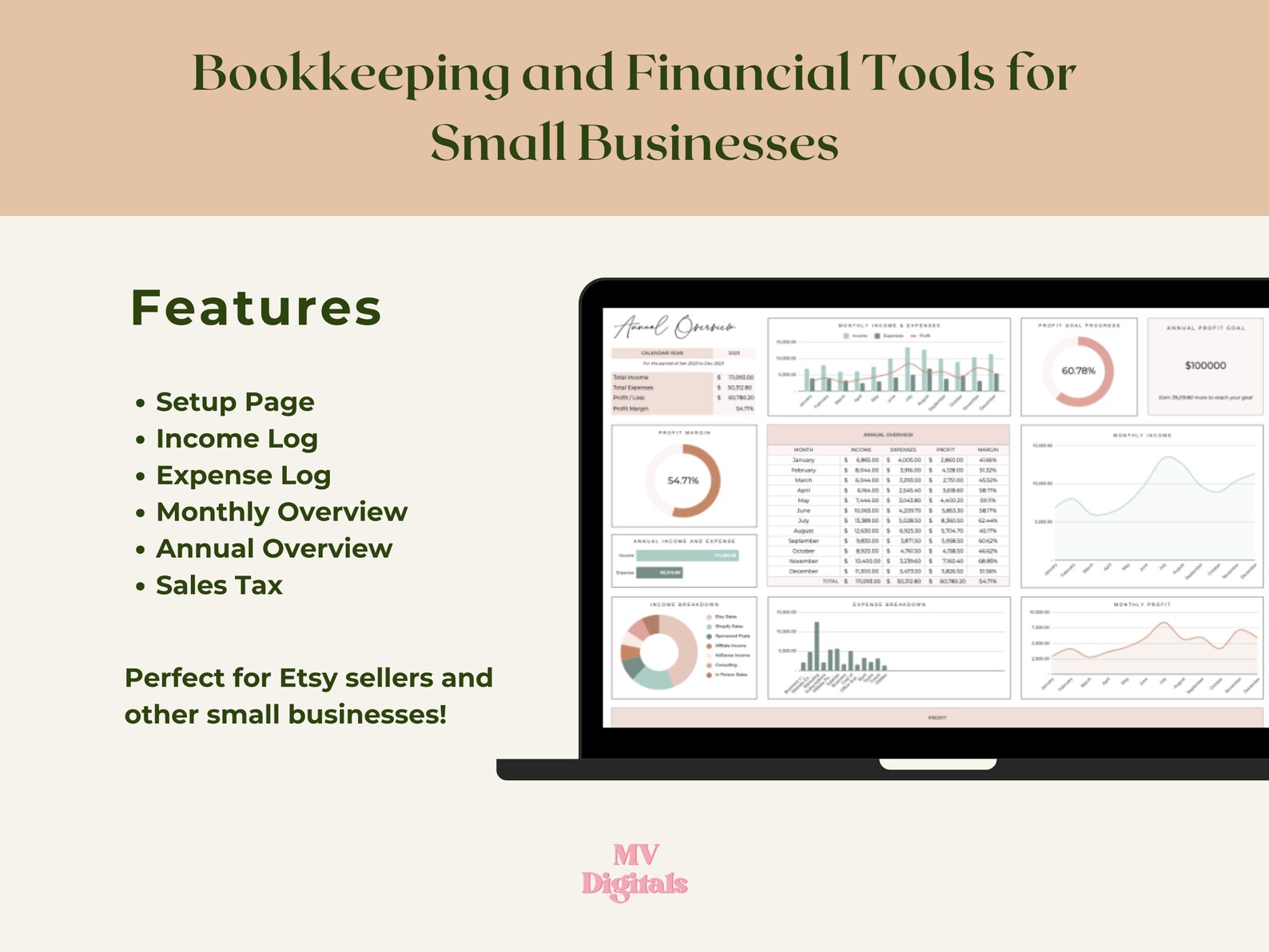 Easy Bookkeeping Spreadsheet Template, Google Sheets (digital Download