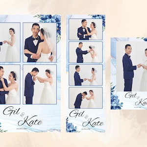 Photo Booth Wedding Template Blue Floral 2x6, 4x6 and 3x4 | Editable Canva Template Photo Booth Digital Template Strips 4R Polaroid