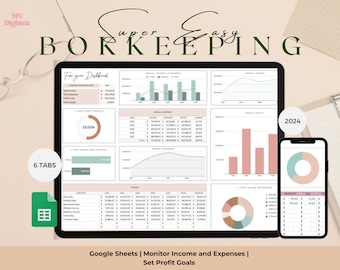 Easy Bookkeeping Spreadsheet Template, Google Sheets (Digital Download)