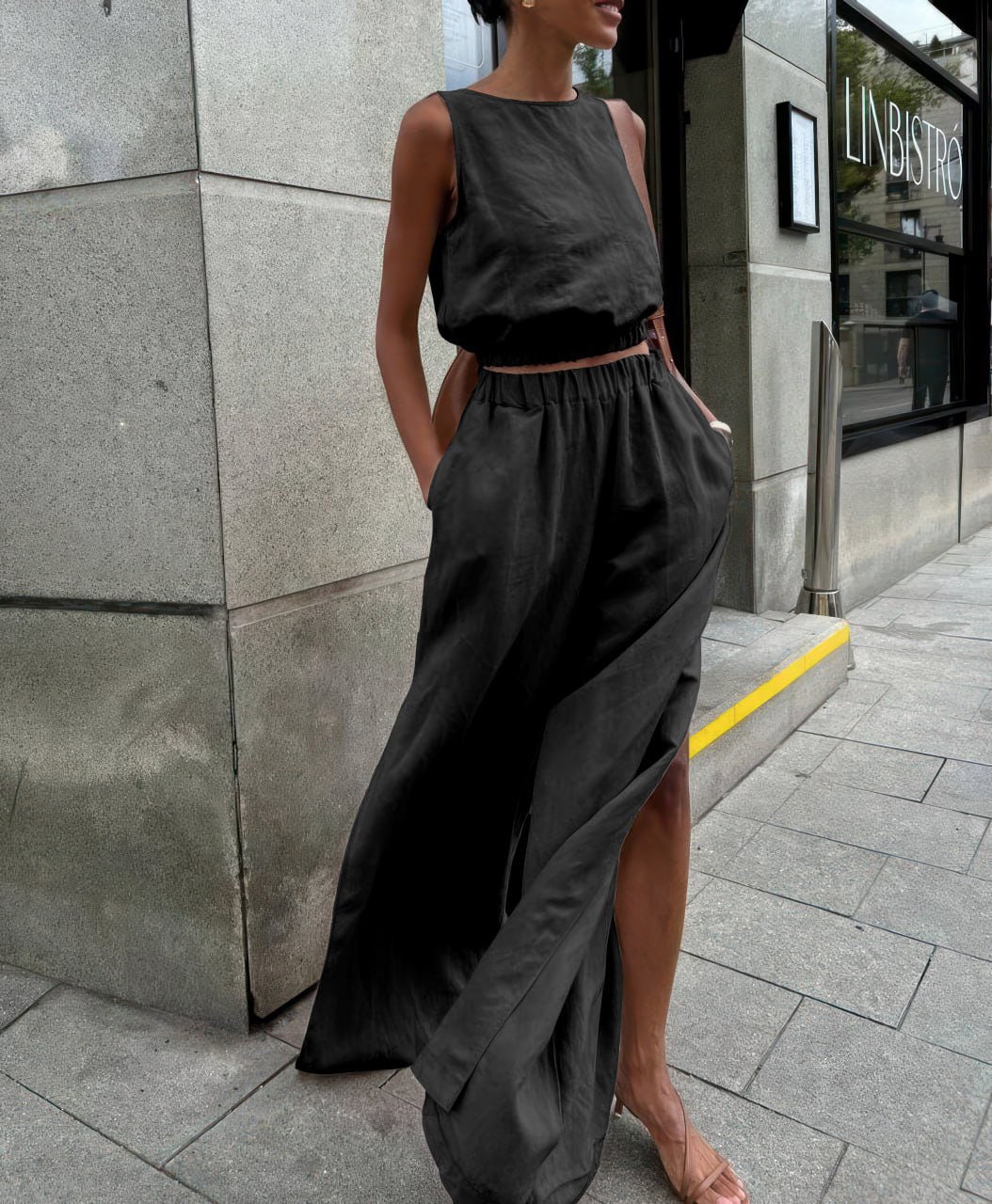Linen Two Piece Suit, Sleeveless Crop Top, Lounge Set Women, Suit Set ...