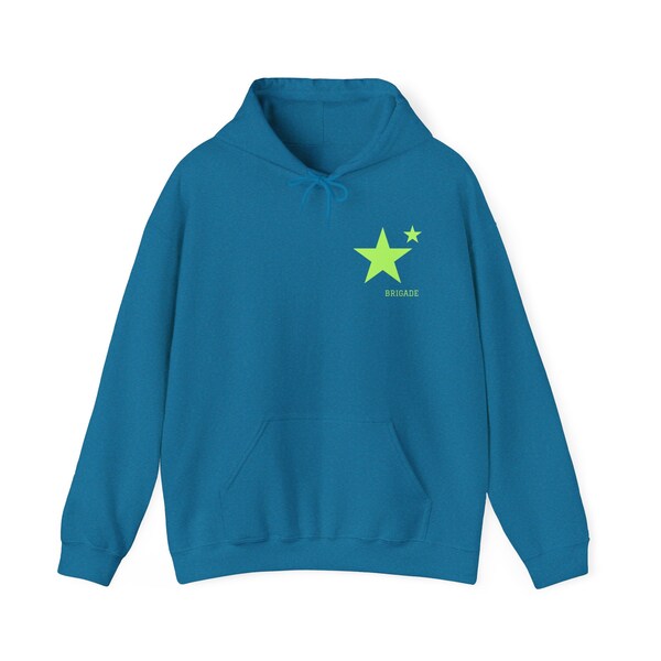 Teal and neon green star hoodie by Brigade - super comfy, great colour combo!