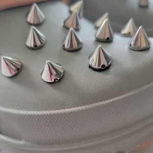 Spikes shoe charm Silver spike charms Punk style accessories.Personalized Gifts. Plastic spikes charm. Silver color cone stud.