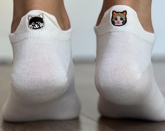 Kitten Socks | Cute Socks | Embroidery Socks | Gift for Her | Low Ankle | Autumn | Pet Lover | Animal Lover | Different Colours