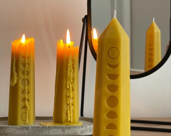 Hexagonal Beeswax Candle with Moon Phases ,Handcrafted  Natural Beeswax , Eco-Friendly Home Decor & Gift