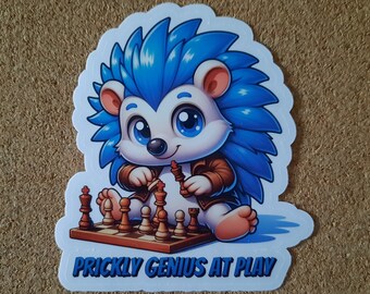Hedgehog & Chess Lover Vinyl Sticker with Quote.  For Waterbottle Perfect Birthday Gift for Him and Her. Kids Room, Toys and Laptop.