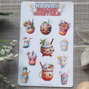 Foglio di adesivi kawaii per scrapbooking - cocktail estivi / ottimo regalo di compleanno per tenere un diario / per gli appassionati di artigianato creativo e amante del kawaii