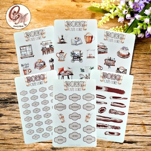 Feuilles d'autocollants pour kit de scrapbooking sur le thème Boho Cafe | Pour votre décoration de journal | Idéal pour les amateurs de café | Meilleur cadeau d'anniversaire pour maman