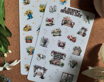 Cottagecore Spring Flowers Sticker Sheet. This 15-piece Stickerset is great for Scrapbooking or Journaling. Perfect Gift for Mom or Grandma.