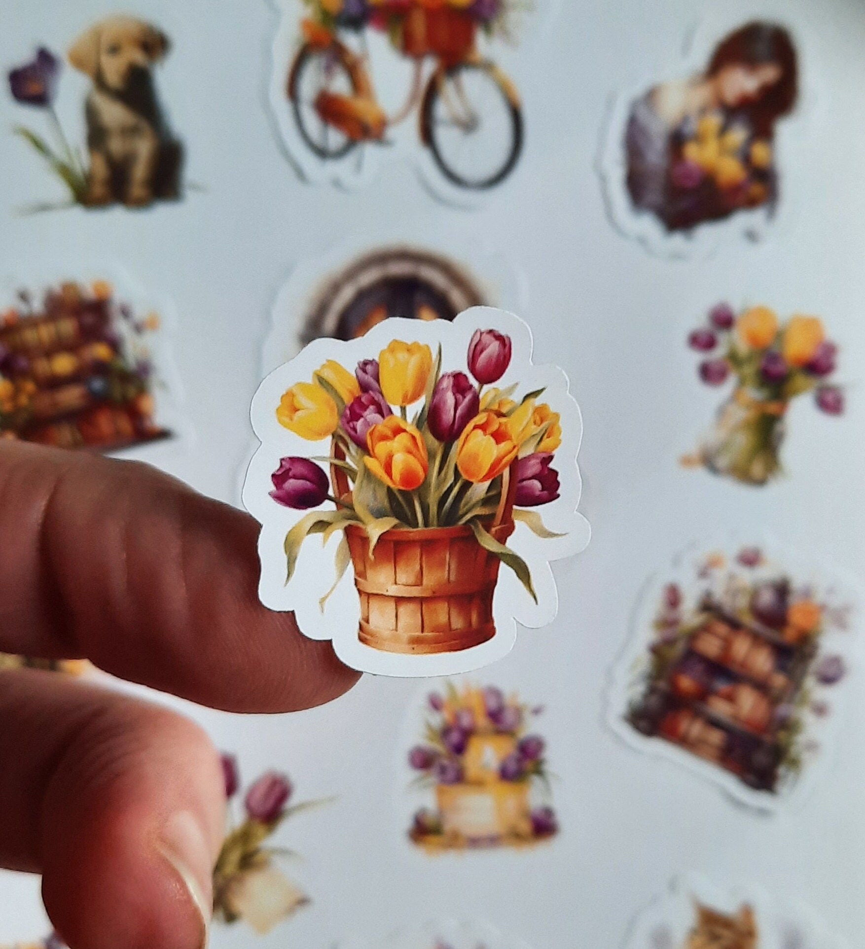 Tulip Garden Stickers - 15 Piece Floral Scrapbooking Stickersheet - Etsy