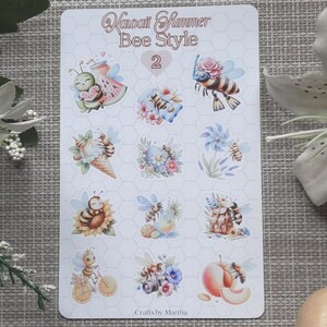 Foglio di adesivi kawaii in stile ape estiva / Adesivi per appassionati di scrapbooking / Il miglior regalo di compleanno per una mamma amante del diario e dei lavoretti manuali