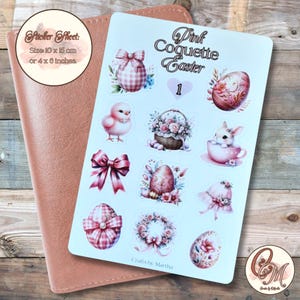 Foglio di adesivi di Pasqua Pink Coquette / Per il tuo hobby dello scrapbooking / Adesivi per scrapbooking per gli amanti del journaling / Il miglior regalo di compleanno per la mamma