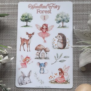 Feuille d'autocollants forêt féerique des bois | Stickers mignons pour scrapbooking, journal, agendas | Thème fantastique de la nature | meilleur cadeau d'anniversaire