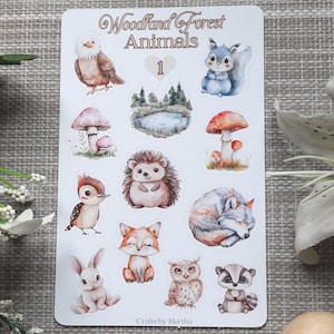 scrapbooking stickers - woodland forest animals | gift for journaling mom | sticker sheet for bullet journal | best birthday gift for crafts