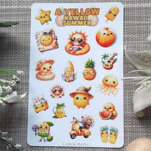 kawaii stickervel scrapbooking - een gele zomer | voor liefhebbers van dagboeken | geweldig verjaardagscadeau voor knutselaars en kaartenmakers
