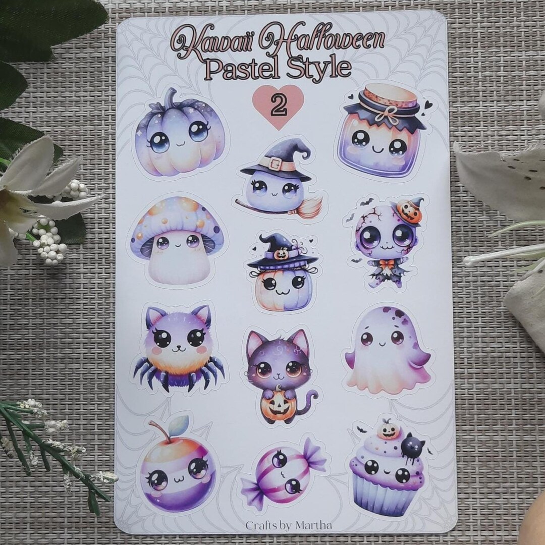 Kawaii Halloween Pastel Style Sticker Sheet | Stickers for Scrapbooking ...