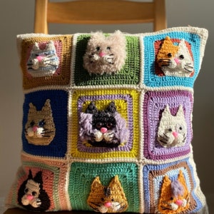Funda de almohada de gato, almohada de crochet, funda de almohada personalizada, cojines bonitos, funda de almohada decorativa, funda de almohada personalizada, regalo para el Día de la Madre
