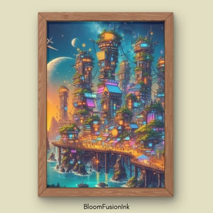 Solarpunk City Poster Digital Art Series 4