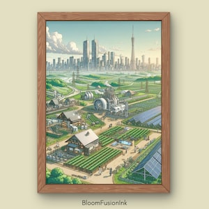 Solarpunk Farm Poster Digital Art Series 7