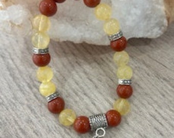 Bracelet en pierres semi-précieuses, jaspe rouge et citrine, femme, fait main