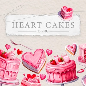 Bolos de coração Clipart | Aquarela Rosa Dia dos Namorados PNG | Doces Sobremesas em Forma de Coração Ilustrações Arte | Adesivo de Elementos de Design de Imagem Romântica