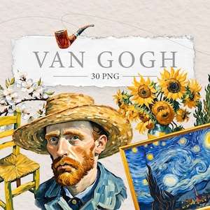 Van Gogh Clipart Set: Sunflowers, Starry Night, Self-Portraits (Digital Download PNG)