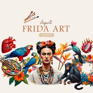 Frida Kahlo Watercolor Clipart: Mexican Art Illustrations (PNG Digital ...