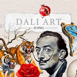Dali Art Clipart | Salvador Dali Oil Paintings Illustration Designs | Watercolor PNG | Surrealism Stickers Elements | Artist Self-Portraits
