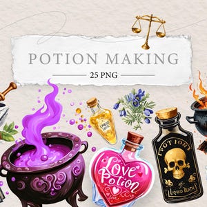 Clipart toverdrank maken | Magische School Lessen Tovenarijkasteel | Illustraties tovenaarontwerp | 25 png | Digitale HP-stickerkunst aquarel