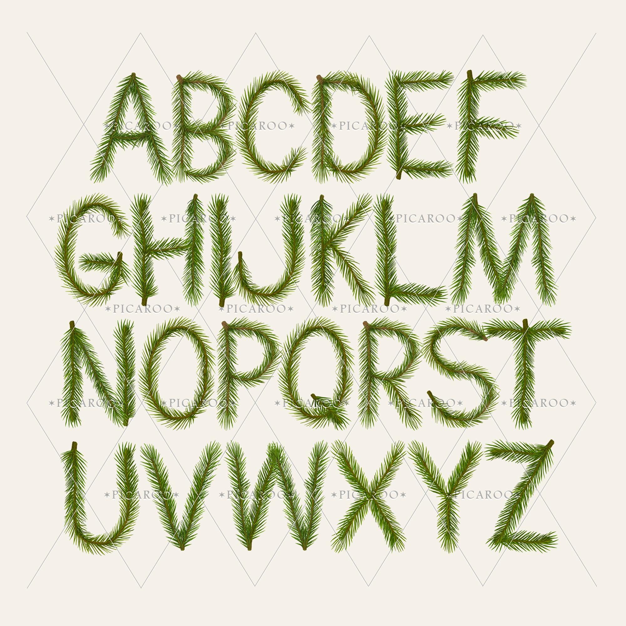 Spruce Lettering Spruce Alphabet Clipart | Christmas Green Pine, Winter Holiday Letters ...