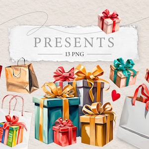 Geschenke Clip Art | Geschenkboxen und Taschen Watercor PNG | Urlaub Party Feier Illustrationen | Geburtstag Clipart Design-Elemente Download