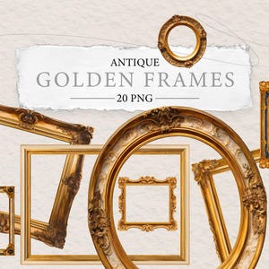 Antike goldene Rahmen Clipart | Aquarell Kunst Illustration Designs | PNG Aufkleber Elemente | Künstler Rokoko Barock Vintage für Scrapbooking