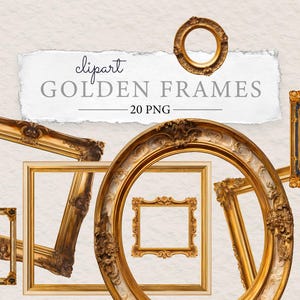 Antique Golden Frames Clipart: Rococo Baroque Art (PNG Digital Download)