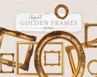 Antique Golden Frames Clipart: Rococo Baroque Art (PNG Digital Download)