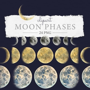 Clipart aquarel maanstanden: maancyclus, png (digitale download)