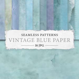 Vintage Blue Papers Seamless Patterns | Watercolor Old Shabby Chic Artistic Texture | Abstract Instant Download Background | Digital Clipart