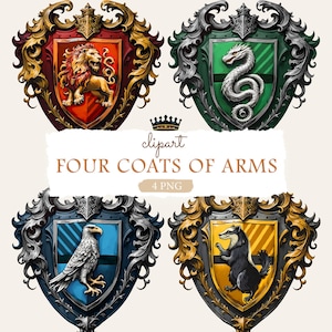 Animals Coats of Arms Clipart: Watercolor Lion, Eagle, Snake, Badger (PNG Magic Digital Download)