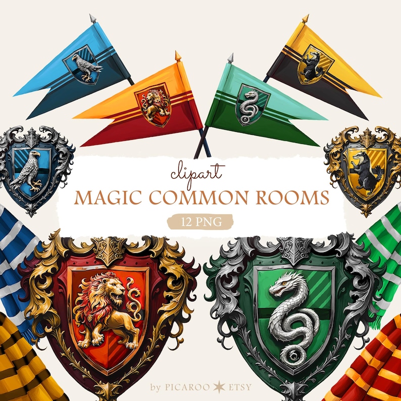 Watercolor Wizard Common Rooms Clipart |animal Emblems & Banners — Lion ...