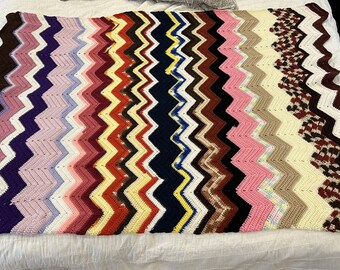 Handmade Colorful Chevron Afghan Blanket 72" x 54"