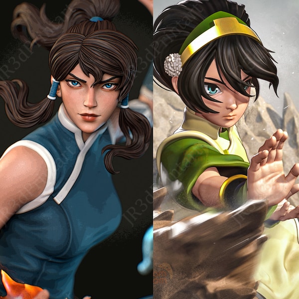 Korra and Toph- STL file for 3D Printing - 3D model -fanart figure statue for 3D printers - 3D print - Digital file