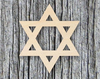 May include: A wooden cutout of a six-pointed star, also known as the Star of David, in a light brown color.