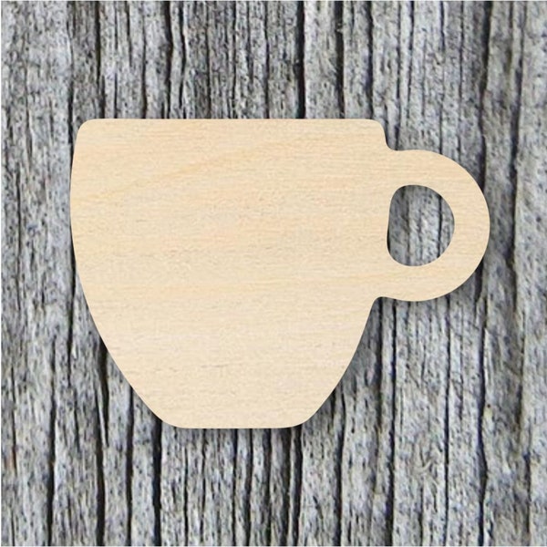 Coffee Cup Wood Shape, Unfinished Wood Cutout for Painting, Scrapbooking, Ornament, Jewelry, Baltic Birch Wood 1/8" Thick