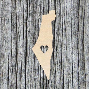 Israel Wood Shape with Heart, Unfinished Wood Cutout for Passover, Hannukah Decoration, Painting, Ornament, Baltic Birch Wood 1/8&quot; Thick